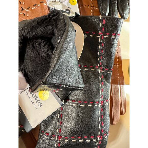 Charter Club Plaid Top Stitch Leather Smart Gloves Super Soft Lining New - Picture 6 of 6